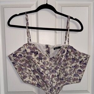 Floral Corset Top with Purple and White Design